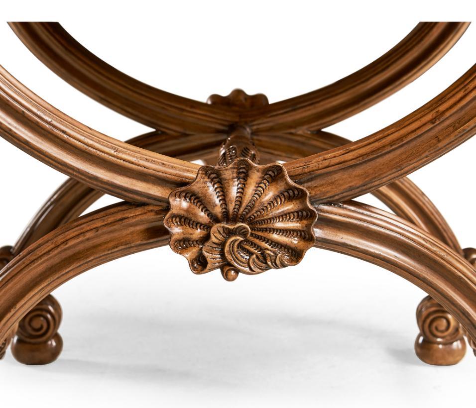 Jonathan Charles Stool with Scallop Shell in Walnut - Dark Chestnut Leather