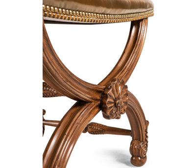 Jonathan Charles Stool with Scallop Shell in Walnut - Dark Chestnut Leather