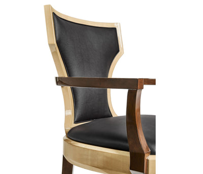 Jonathan Charles Dining Chair with Arms Klismos in Champagne - Chocolate Leather