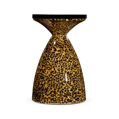 Jonathan Charles Round Wine Table Hourglass - Leopardskin & Black