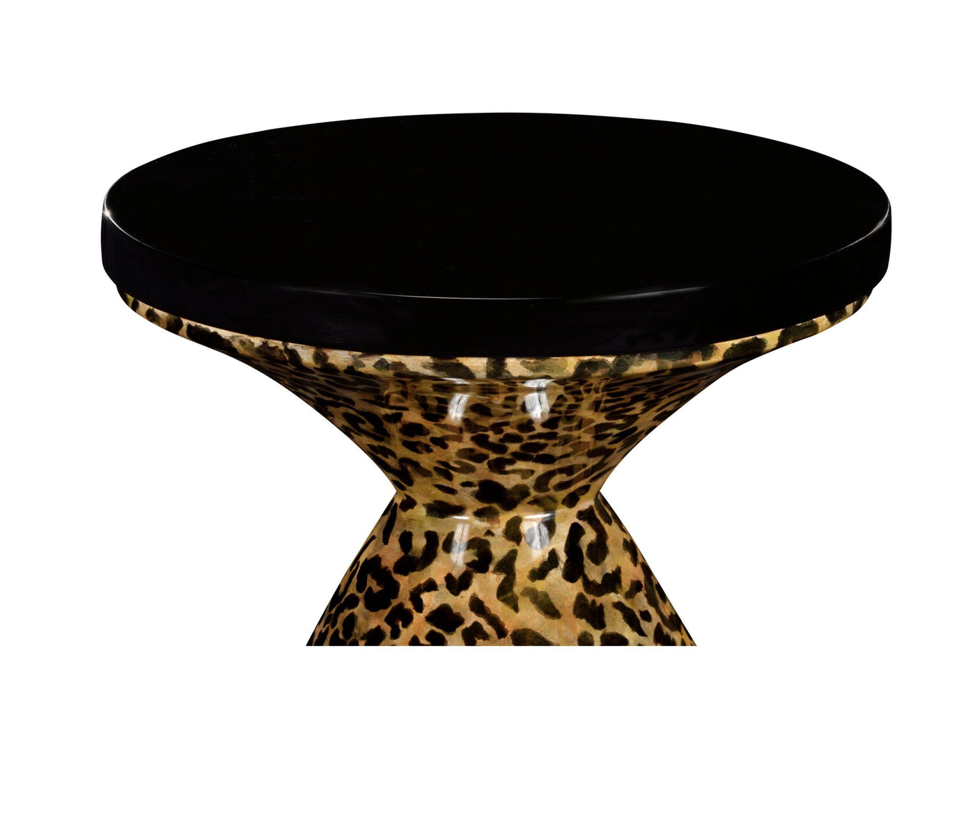 Jonathan Charles Round Wine Table Hourglass - Leopardskin & Black