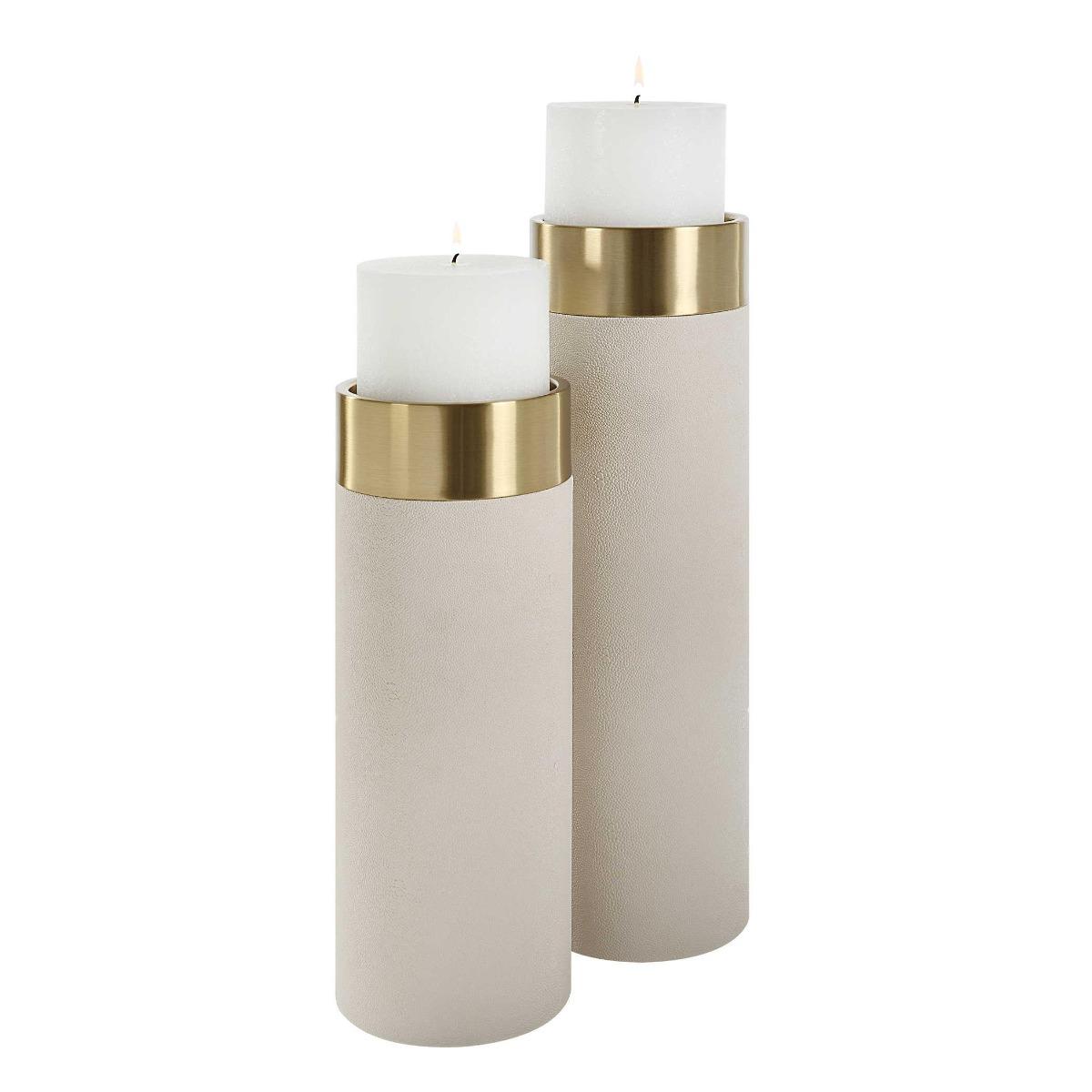 Uttermost Wessex White Pillar Candleholders | Set of 2