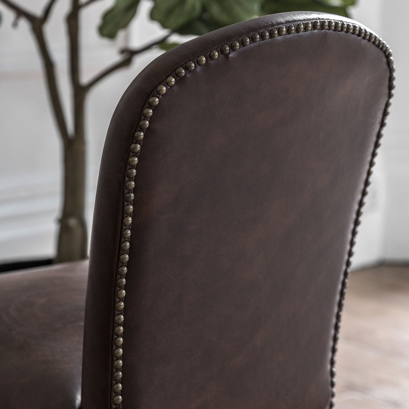 Zoar Dining Chair Brn Leath (2pk) 600x455x890mm