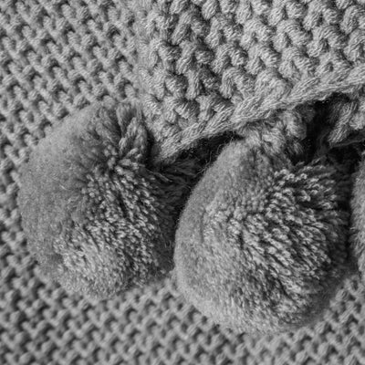 Dubwath Stitched Pom Pom Throw Grey
