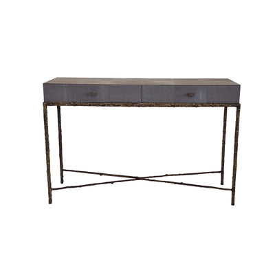 Arun Console 2 Drawers Grey Shagreen Leather