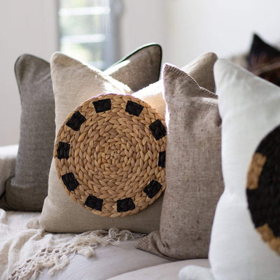 Bandhini Homewear Design Accessories Africana Place Mat Raffia Natural Lounge Cushion 55 x 55cm House of Isabella UK