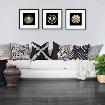 Bandhini Homewear Design Accessories Black / 55cm x 55cm / 22 x 22inches Fringe Cross Lounge Cushion 55 x 55 cm House of Isabella UK