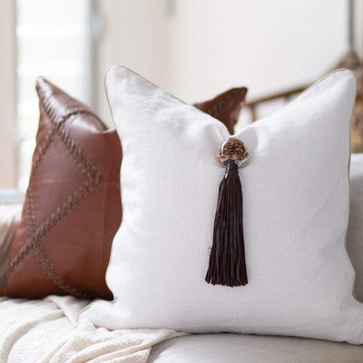 Bandhini Homewear Design Accessories Shell Junonia Leather Tassel Lounge Cushion 55 x 55cm House of Isabella UK