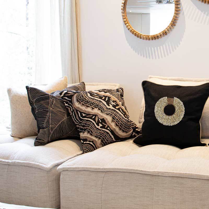 Bandhini Homewear Design Accessories Shell Ring Coffee Bean Lounge Cushion 55 x 55cm House of Isabella UK