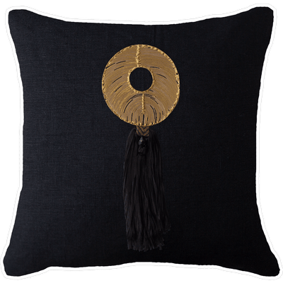 Bandhini Homewear Design Accessories Tassel Disc Black Lounge Cushion 55 x 55cm House of Isabella UK