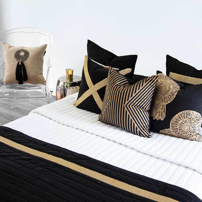 Bandhini Homewear Design Accessories White / 55cm x 55cm / 22 x 22inches Braid Gold Cross Lounge Cushion 55 x 55cm House of Isabella UK