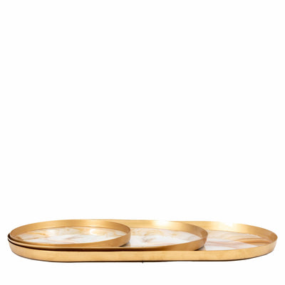 Bodhi Accessories Acacia Round Marbled Tray (Set of 3) House of Isabella UK