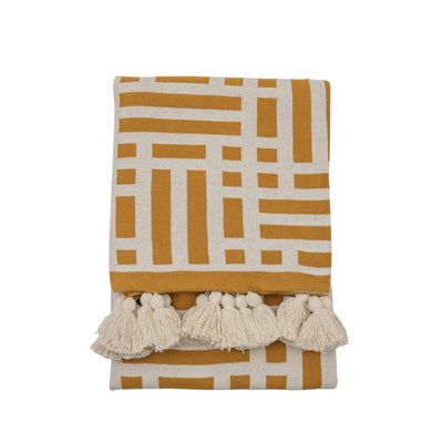 Bodhi Accessories Meton Knitted Tassel Throw Ochre House of Isabella UK