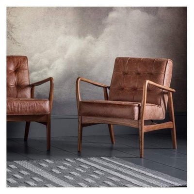 Bodhi Living Humber Armchair Vintage Brown Leather W700 x D740 x H800mm House of Isabella UK