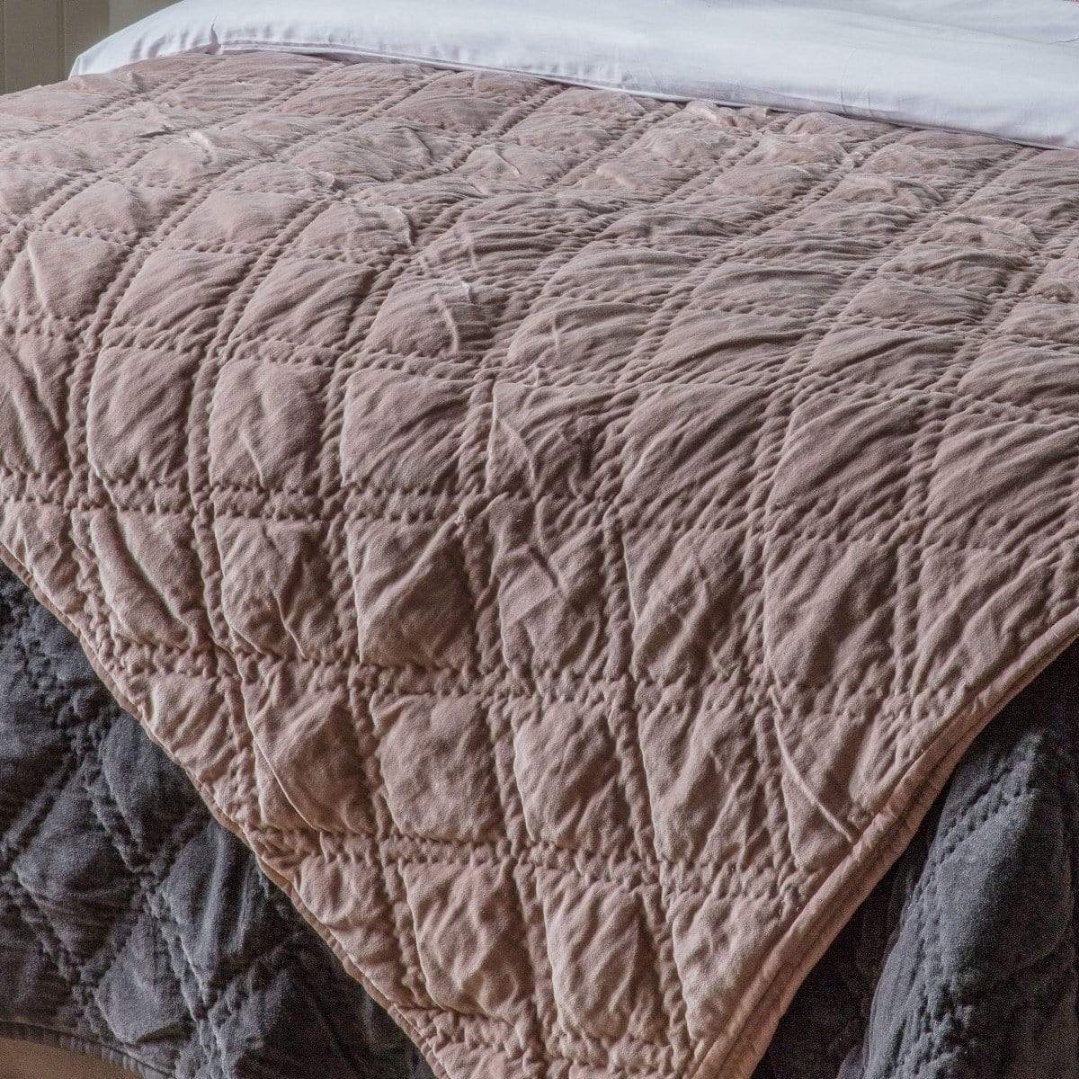 Bodhi Sleeping Quilted Diamond Bedspread Blush House of Isabella UK