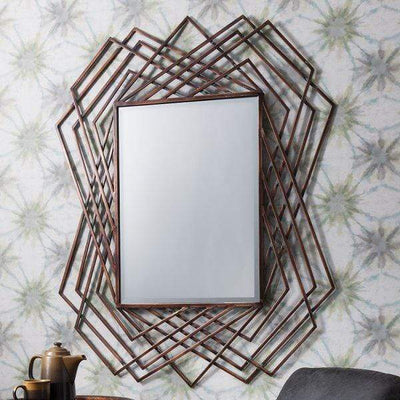 Bodhi Sleeping Specter Geometric Frame Mirror with Burnished Copper Finish 47x37" House of Isabella UK