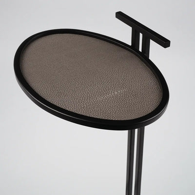 Cocktail Table Oval Grey Shagreen Leather