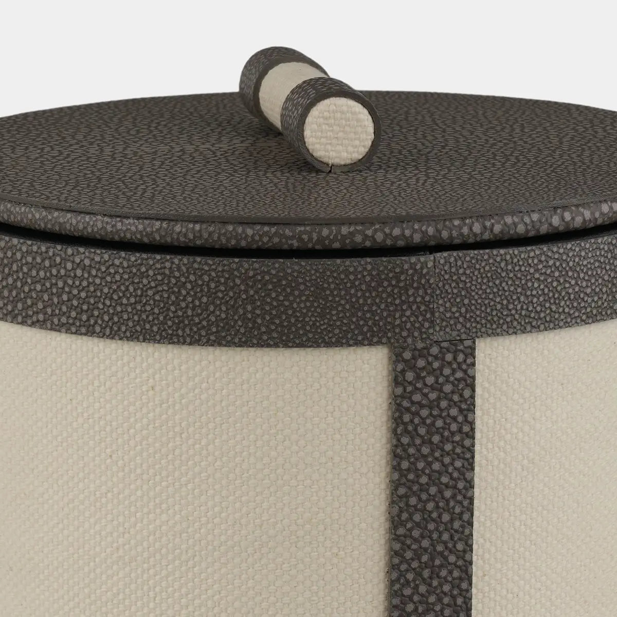 Round Linen Box Grey Shagreen Leather High