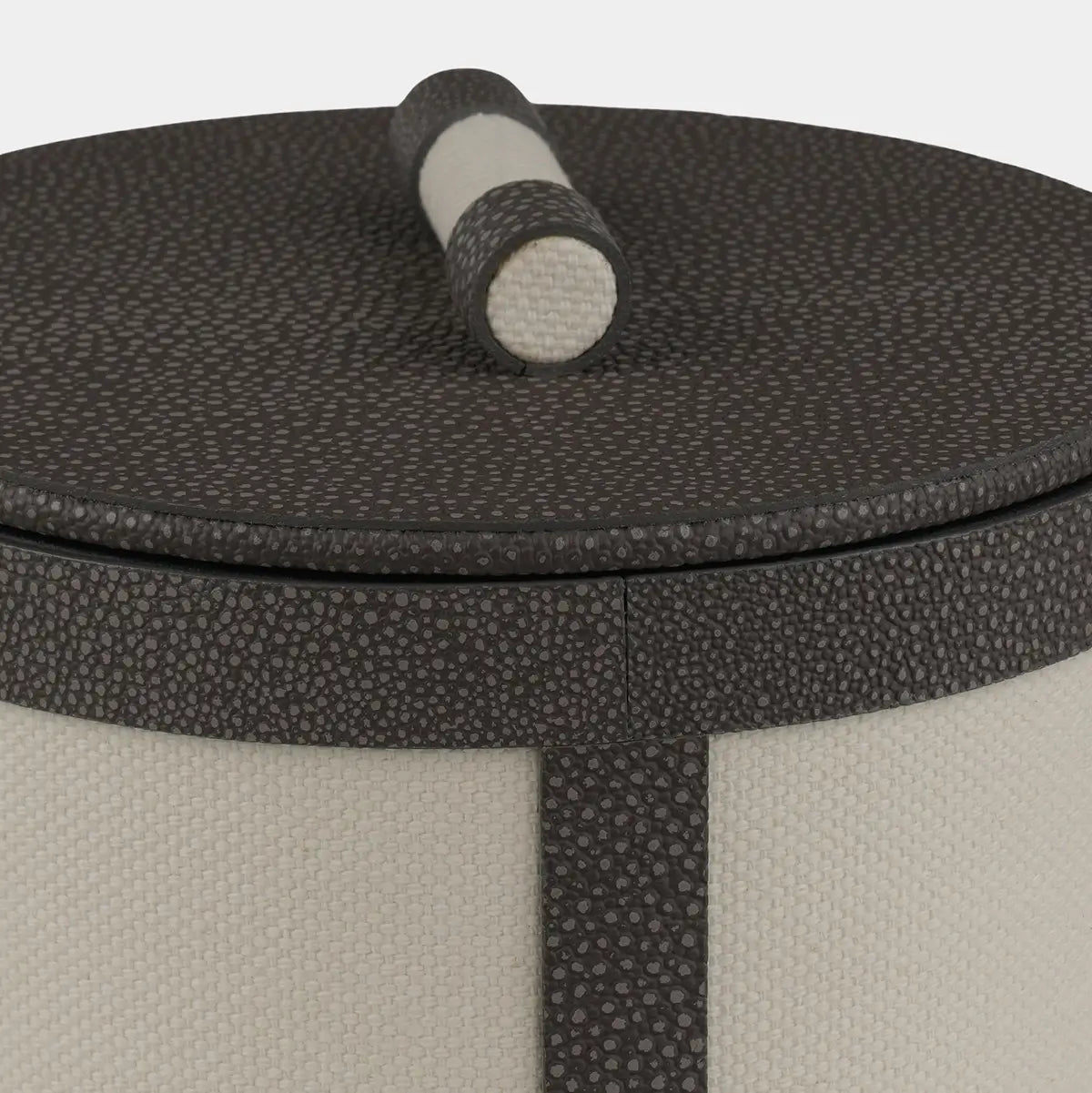 Round Linen Box Grey Shagreen Leather Low