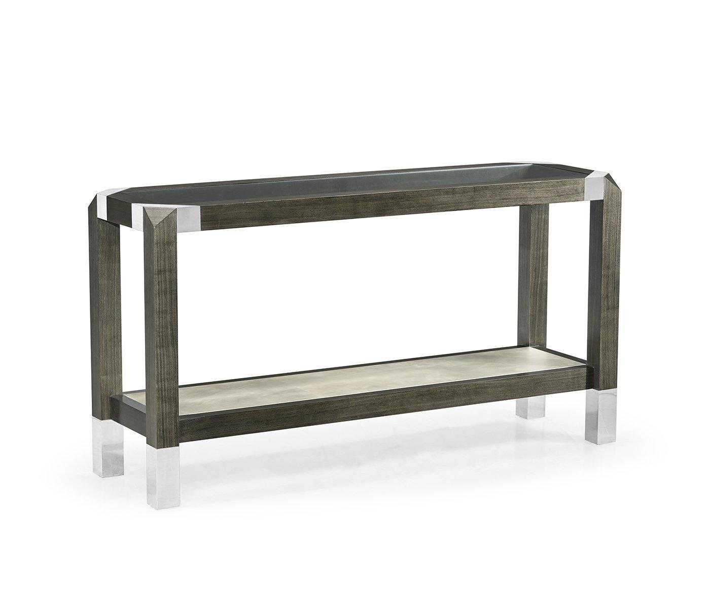 Jonathan Charles Console Table Grey Walnut with Glass Top