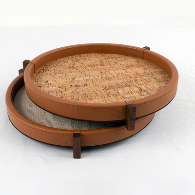 Ralf Round Tray Leather and Cork