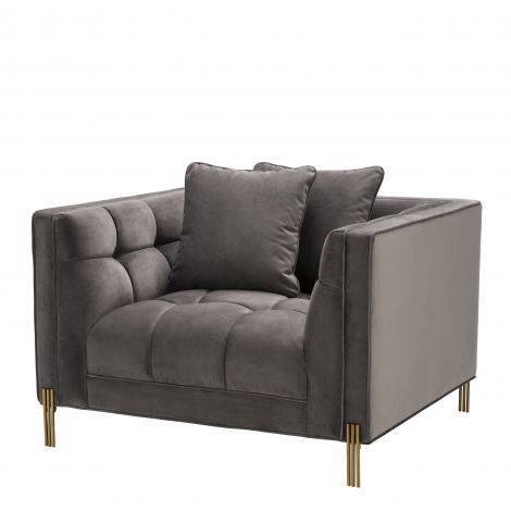 Eichholtz Living Chair Sienna - Savona Grey Velvet with Brushed Brass Finish House of Isabella UK