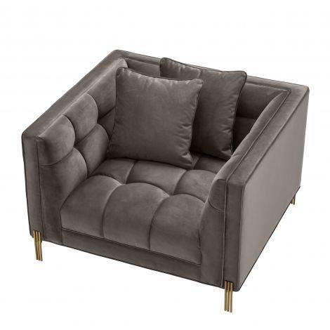 Eichholtz Living Chair Sienna - Savona Grey Velvet with Brushed Brass Finish House of Isabella UK