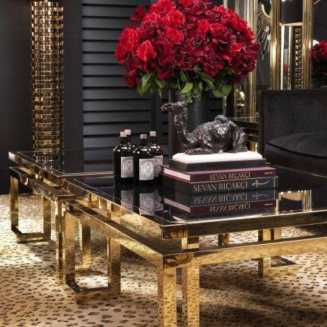 Eichholtz Living Coffee Table Palmer - Gold & Black Glass House of Isabella UK