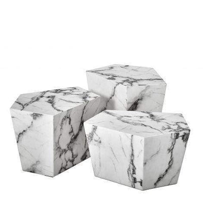 Eichholtz Living Coffee Table Prudential - White Faux Marble - Set of 3 House of Isabella UK