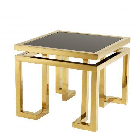 Eichholtz Living Side Table Palmer Gold Black Glass House of Isabella UK