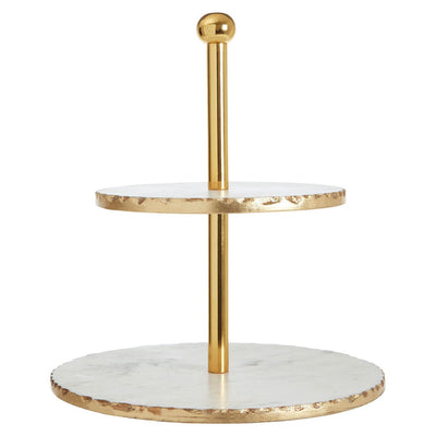 Hamilton Interiors Accessories 2 Tier White Marble And Gold Finish Cake Stand House of Isabella UK