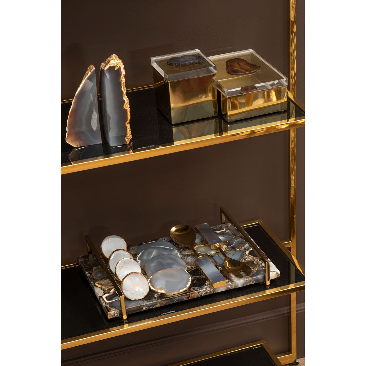Hamilton Interiors Accessories Agata Grey / Gold Serving Set House of Isabella UK