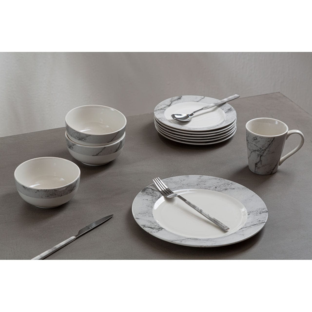 Hamilton Interiors Accessories Avie 16Pc White Faux Marble Cutlery Set House of Isabella UK