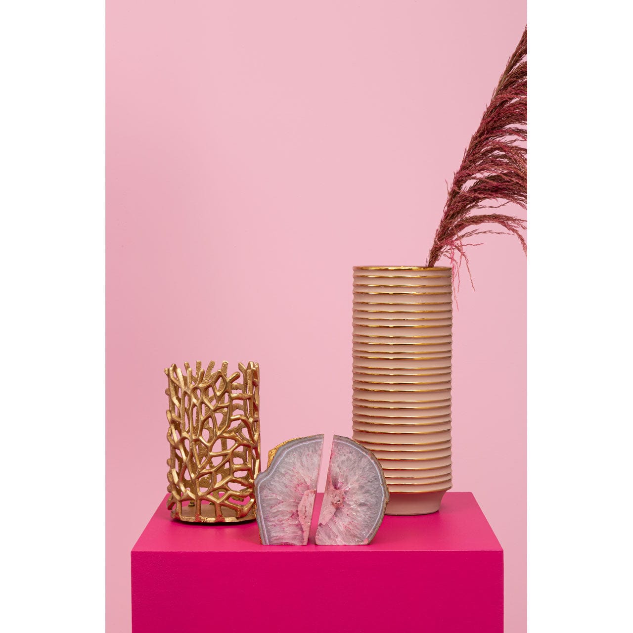 Hamilton Interiors Accessories Bowerbird Agata Pink / Gold Bookends House of Isabella UK