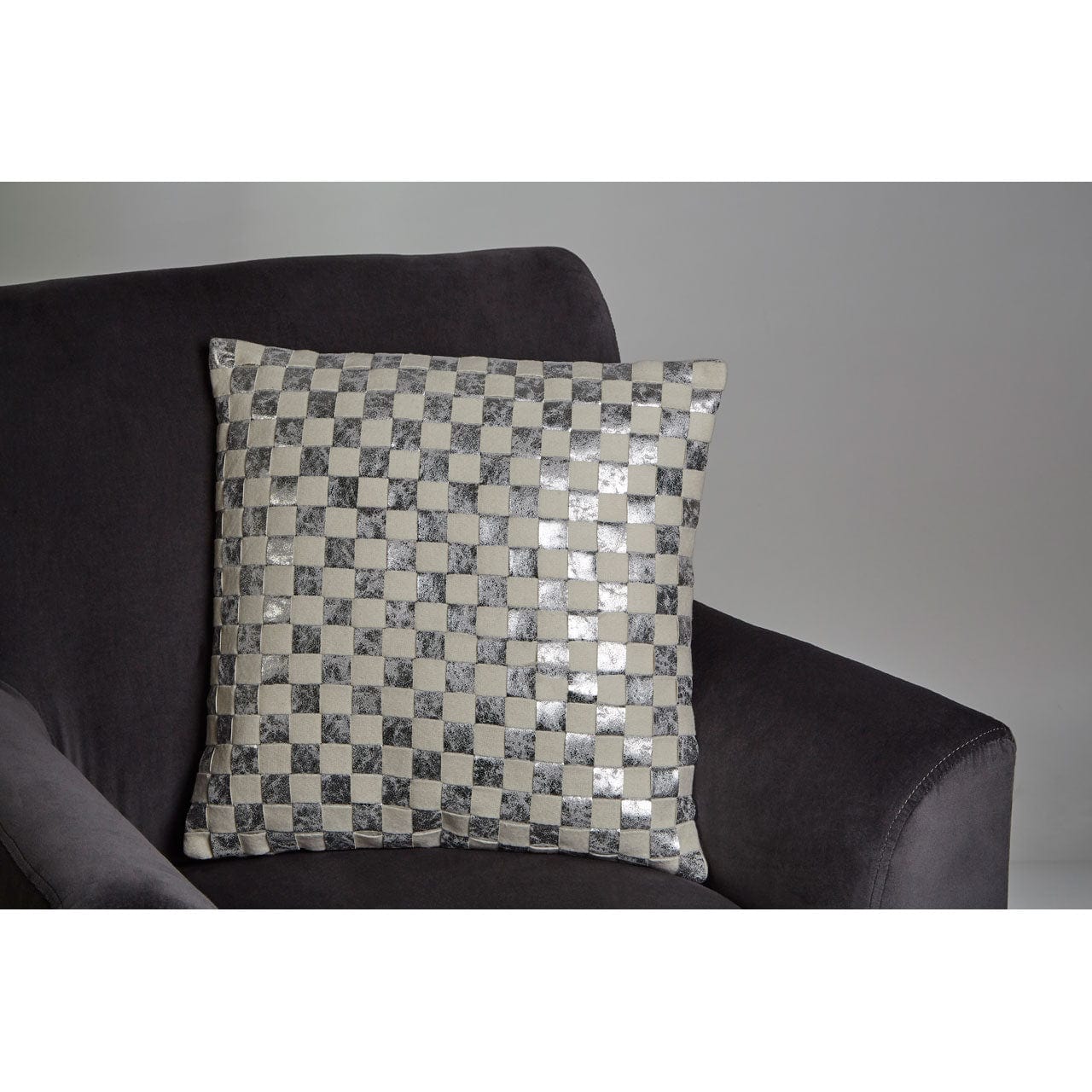 Hamilton Interiors Accessories Fifty Five South Silver Check Square Cushion House of Isabella UK