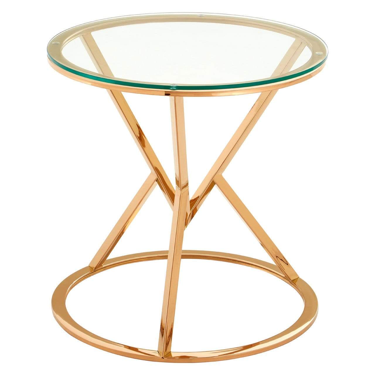 Hamilton Interiors Living Allez Corseted Round Rose Gold End Table House of Isabella UK