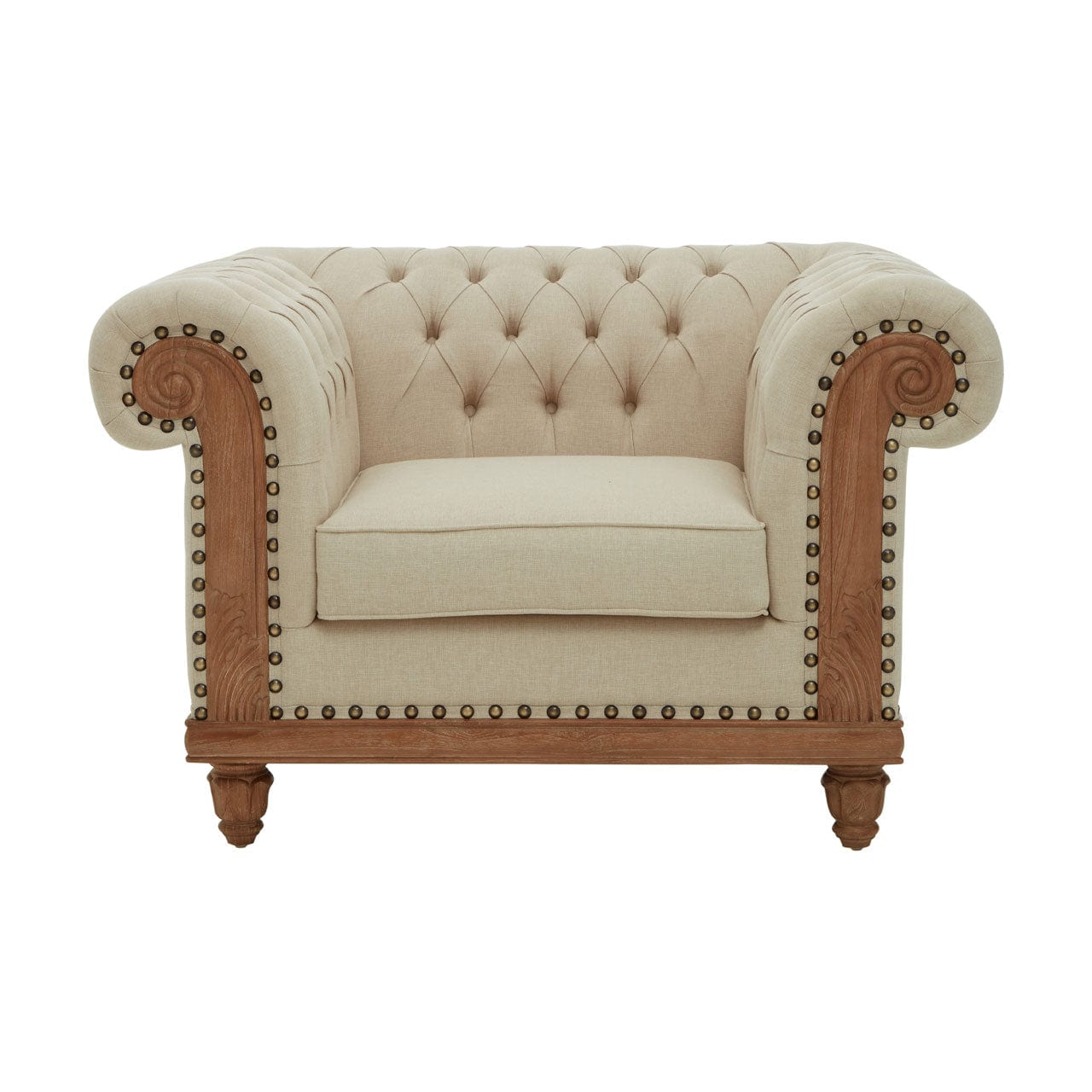 Hamilton Interiors Living Cabra Cream Fabric Chair With Carved Legs House of Isabella UK