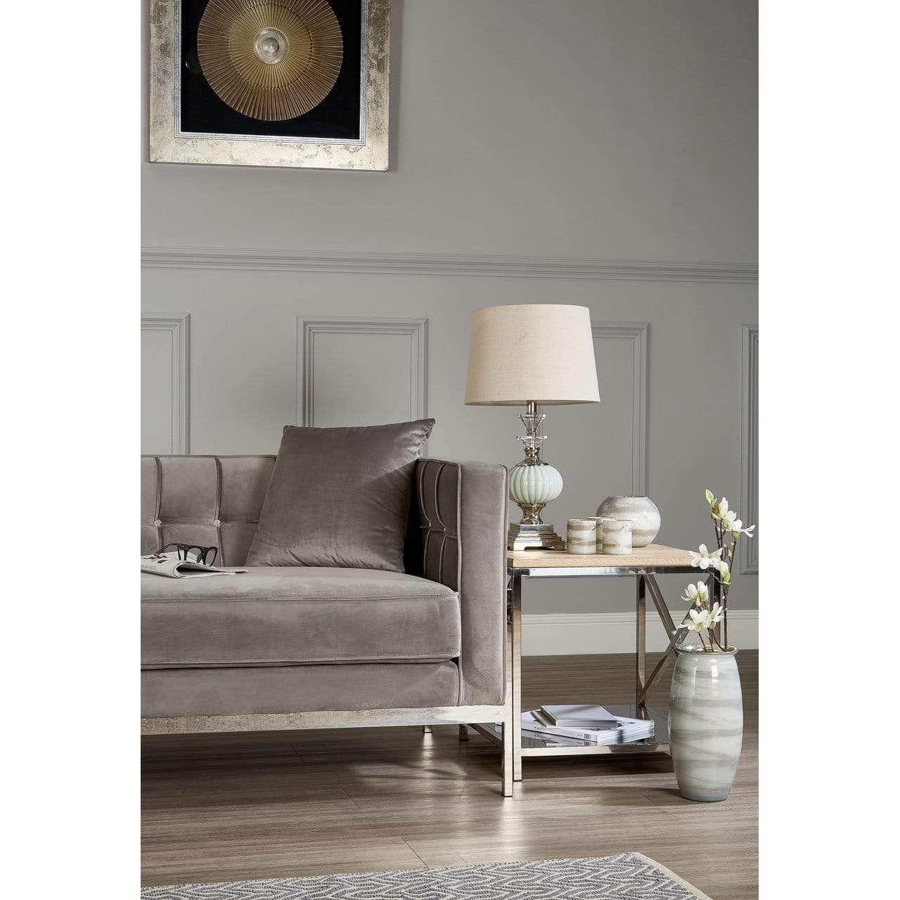 Hamilton Interiors Living Rena Grey Velvet 3 Seat Sofa House of Isabella UK