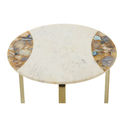 Hamilton Interiors Living Vizzini Marble / Brass Finish Iron Side Table House of Isabella UK