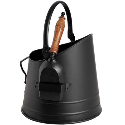 Hill Interiors Accessories Black Coal Bucket with Teak Handle Shovel House of Isabella UK