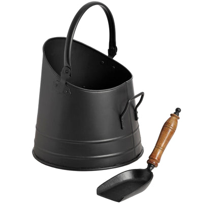 Hill Interiors Accessories Black Coal Bucket with Teak Handle Shovel House of Isabella UK