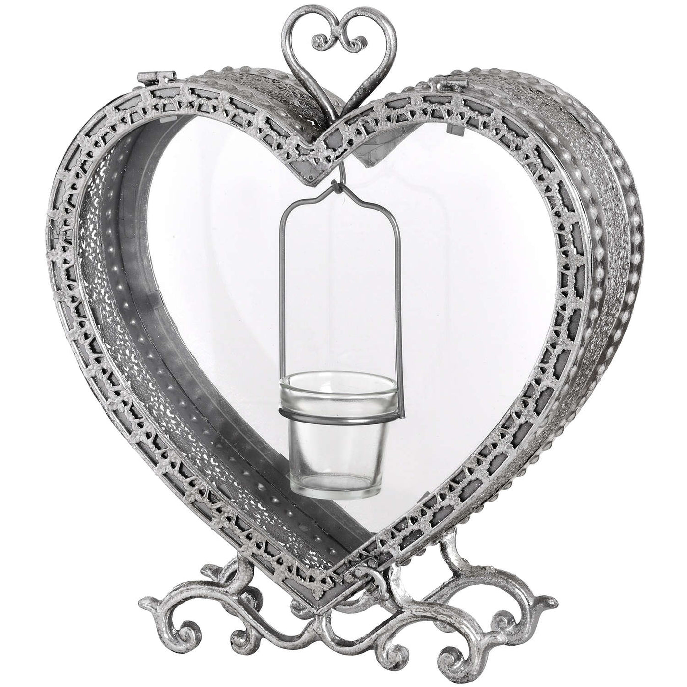 Hill Interiors Accessories Free Standing Heart Tealight Lantern in Antique Silver House of Isabella UK