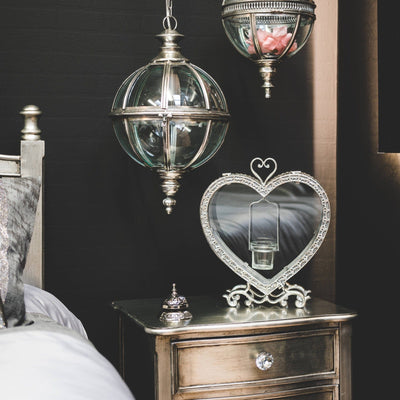 Hill Interiors Accessories Free Standing Heart Tealight Lantern in Antique Silver House of Isabella UK