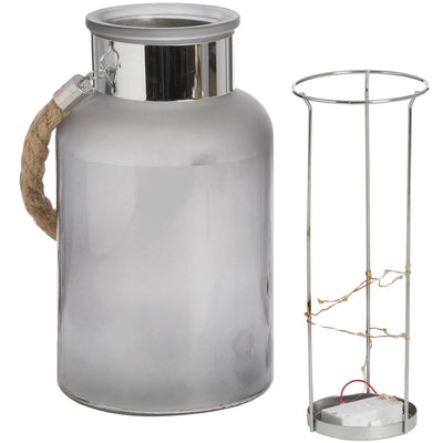 Hill Interiors Accessories Frosted Glass Jar with Rope Detail and Interior LED Lights House of Isabella UK