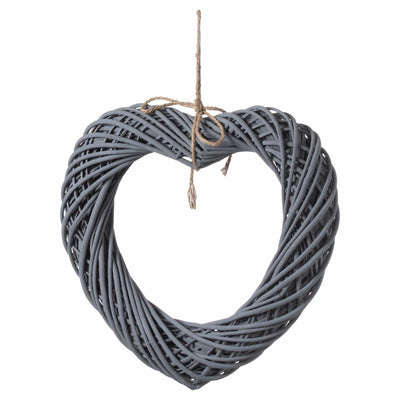 Hill Interiors Accessories Grey Large Wicker Hanging Heart With Rope Detail House of Isabella UK