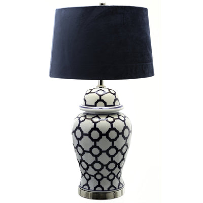 Hill Interiors Lighting Acanthus Blue And White Ceramic Lamp With Blue Velvet Shade House of Isabella UK