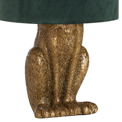 Hill Interiors Lighting Antique Gold Hare Table Lamp With Green Velvet Shade House of Isabella UK