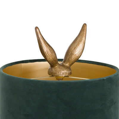 Hill Interiors Lighting Antique Gold Hare Table Lamp With Green Velvet Shade House of Isabella UK