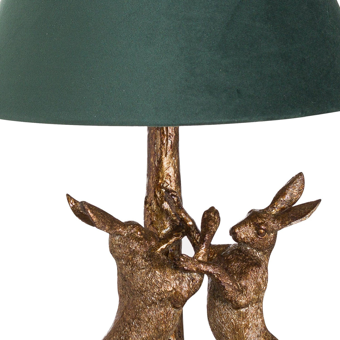Hill Interiors Lighting Antique Gold Marching Hares Lamp With Green Velvet Shade House of Isabella UK