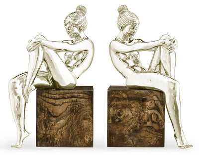 Jonathan Charles Accessories Jonathan Charles Nude Girl Figurine Bookends - White Brass House of Isabella UK